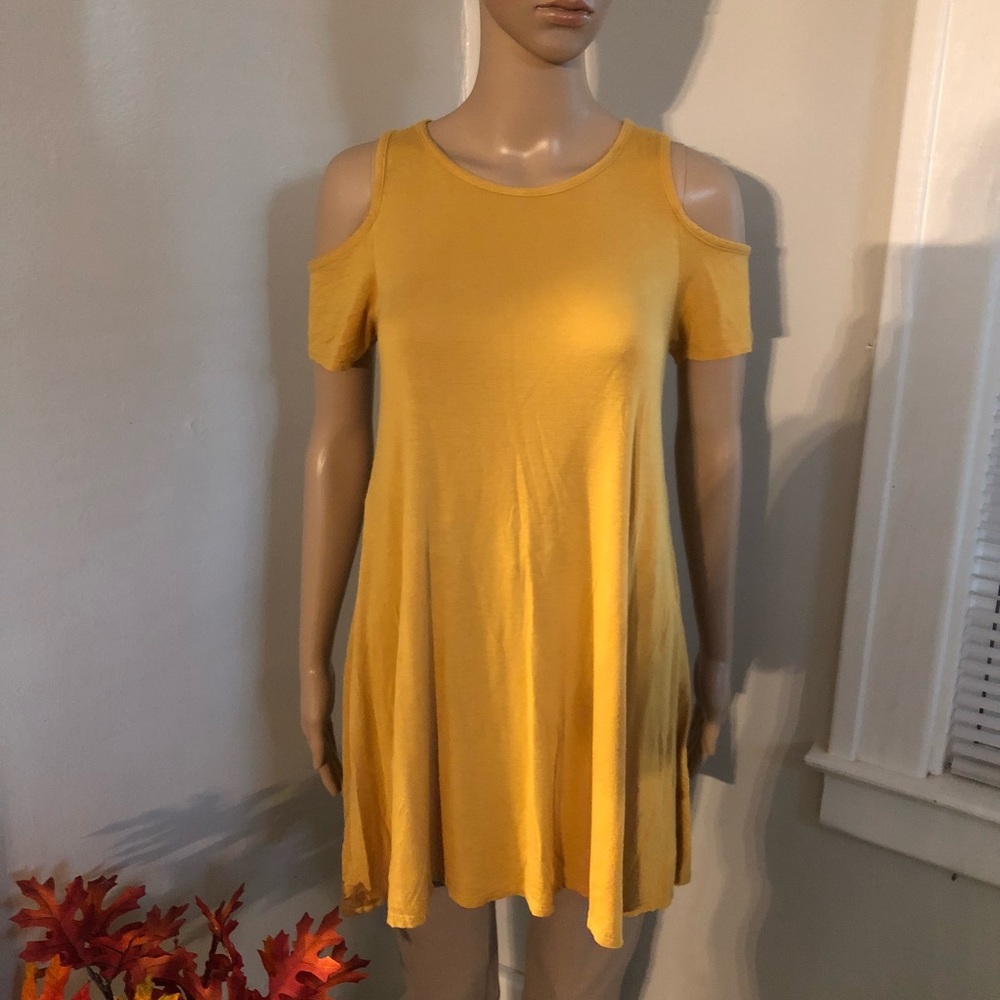Mustard Color size medium cold shoulder shirt